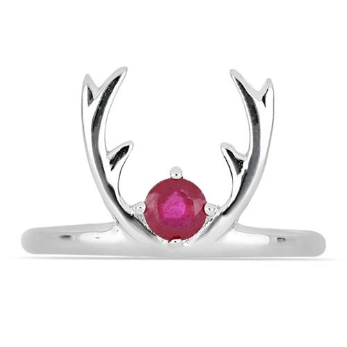 BUY GLASS FILLED RUBY SINGLE STONE RING IN 925 SILVER